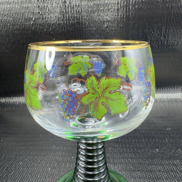 Arcoroc France Roemer Glasses Green Beehive Stem Set 2 Cups With Grape Pattern - Picture 4 of 11
